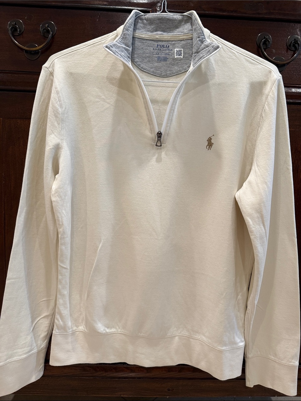 Ralph Lauren Cream Luxury Jersey quarter-zip pullover Sweater- size small
